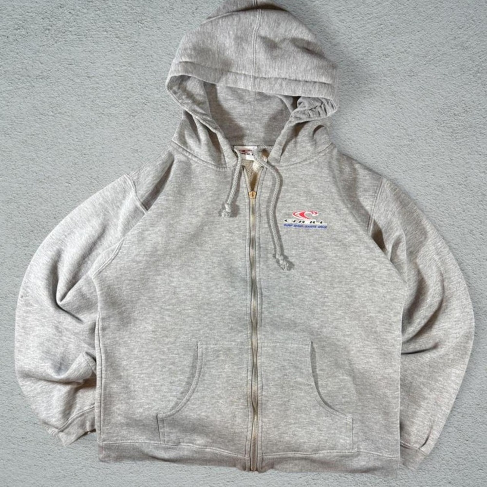 O'Neill Womens Gray Santa Cruz Surf Shop Zip Up Hoodie Size M